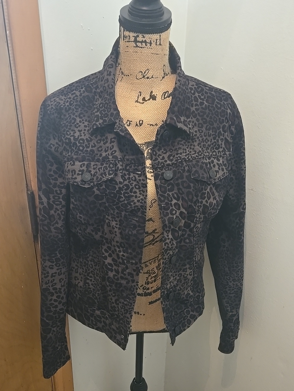 Black & Charcoal Leopard Print Denim Jacket